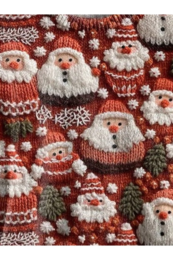 Rund Hals Avslappnad lös Glitter Jultomte Tröja
