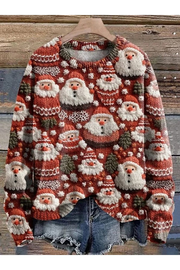Rund Hals Avslappnad lös Glitter Jultomte Tröja