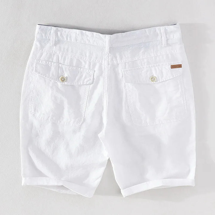 Strandshorts för herr i linne-bomull, sommarlook med knappstängning - Sandro