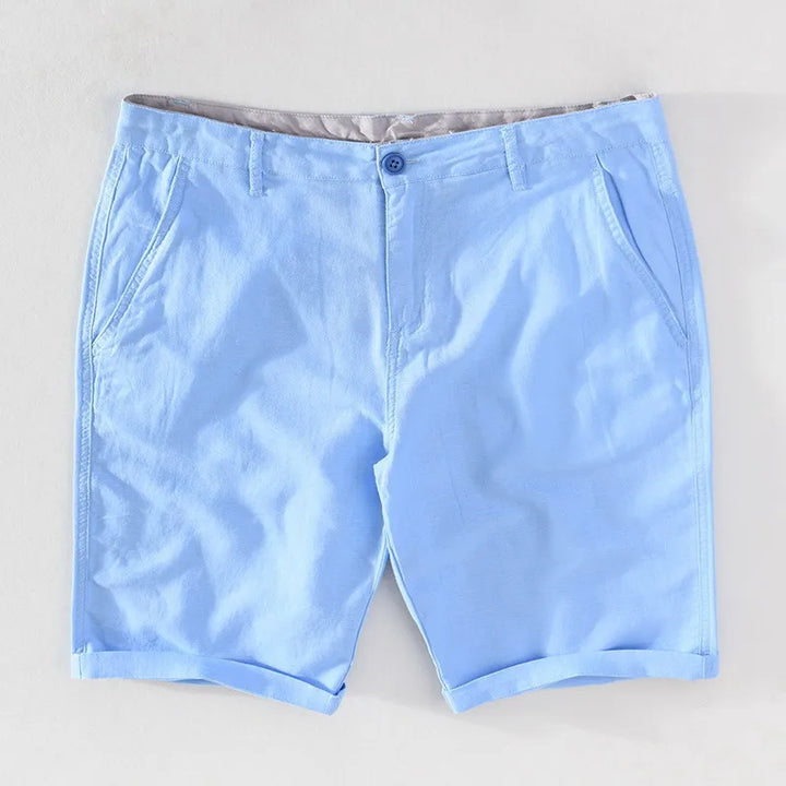 Strandshorts för herr i linne-bomull, sommarlook med knappstängning - Sandro