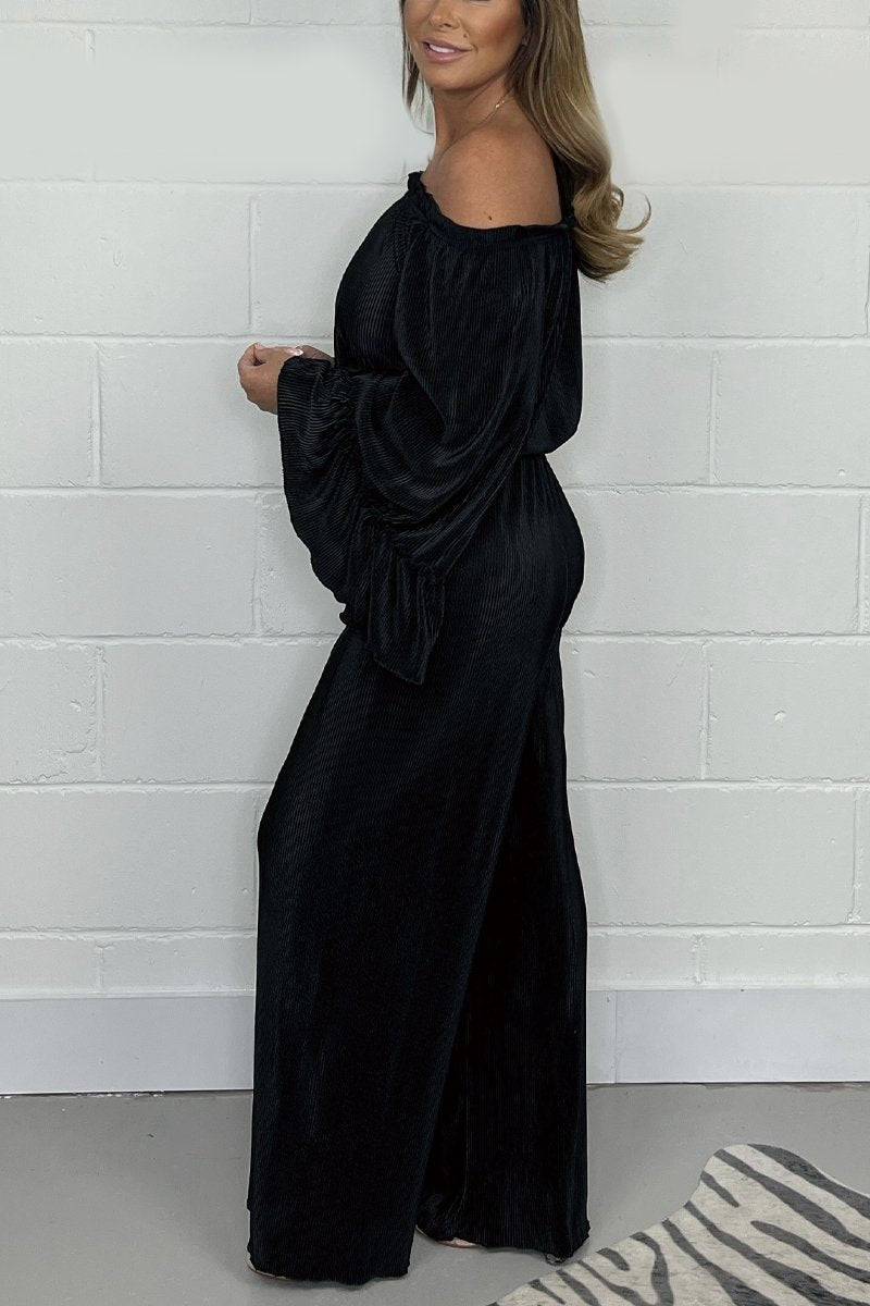 Sammet Jumpsuit | Långärmad | Vida ben | Off-Shoulder Jumpsuit | Damkläder