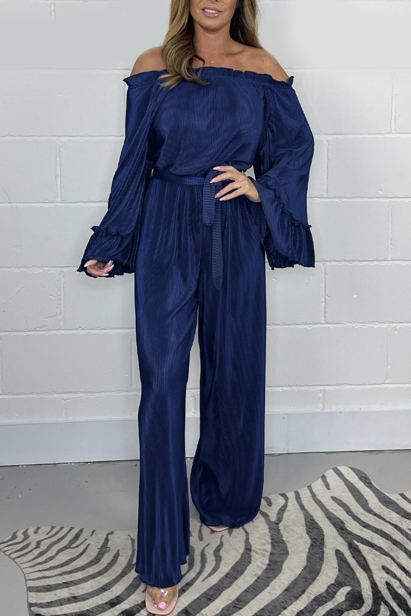Sammet Jumpsuit | Långärmad | Vida ben | Off-Shoulder Jumpsuit | Damkläder