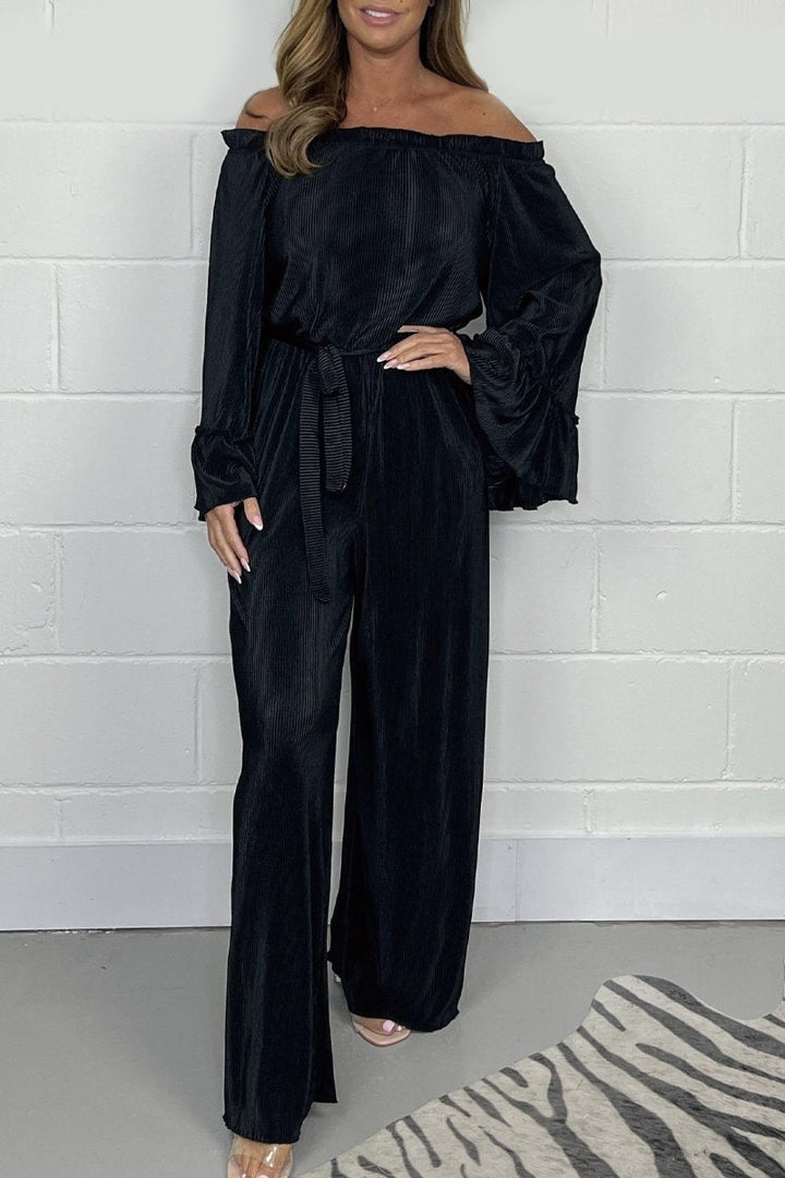 Sammet Jumpsuit | Långärmad | Vida ben | Off-Shoulder Jumpsuit | Damkläder