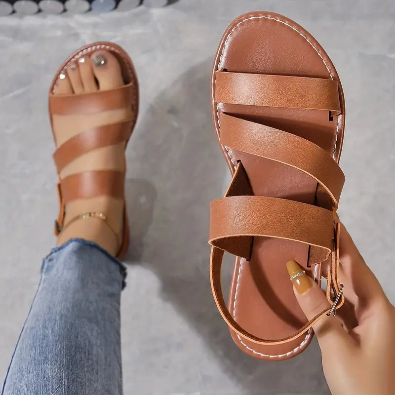 Sandaler för kvinnor - Ankelrem - Sommar - Romerska sandaler - Platta sandaler