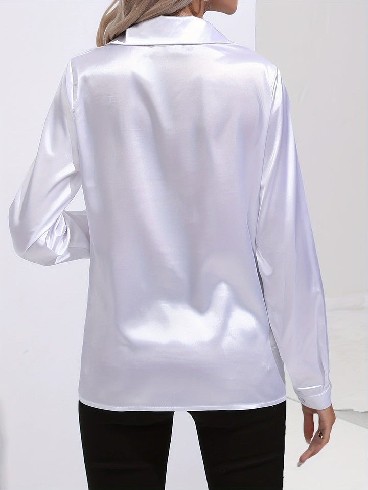 Satin Blouse - Glänsande Långärmad Skjorta med Knappar för Kvinnor