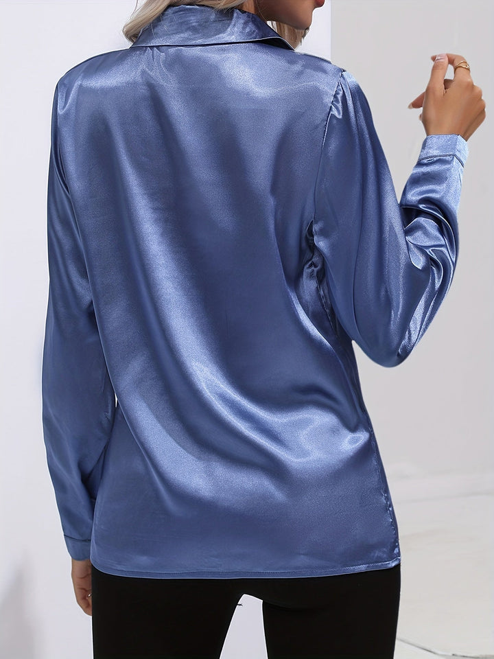 Satin Blouse - Glänsande Långärmad Skjorta med Knappar för Kvinnor