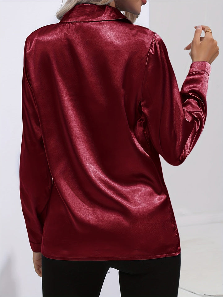 Satin Blouse - Glänsande Långärmad Skjorta med Knappar för Kvinnor