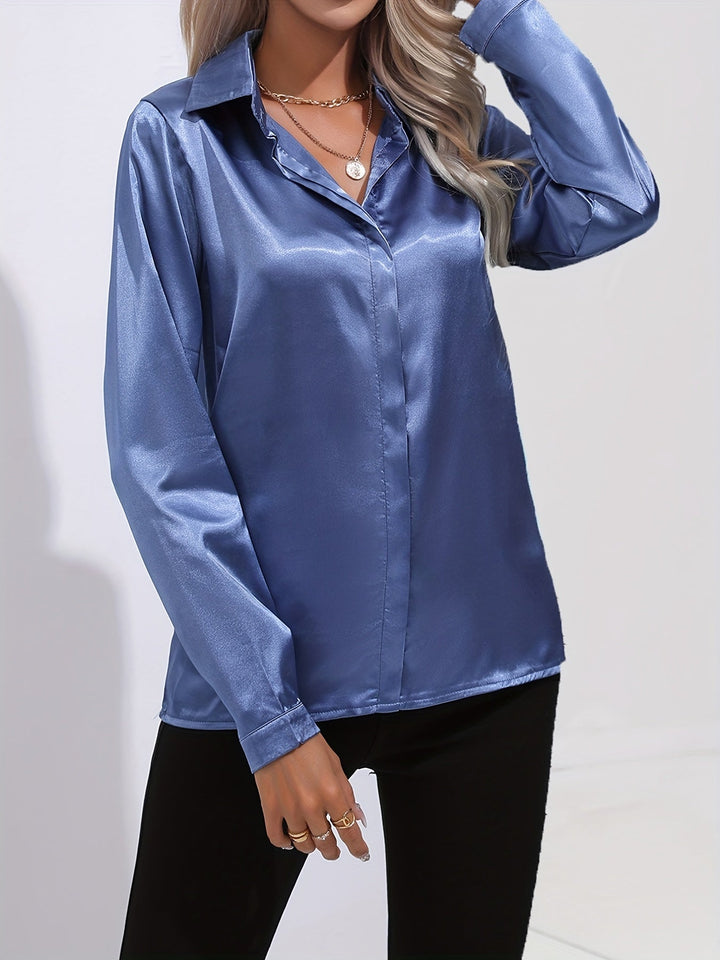 Satin Blouse - Glänsande Långärmad Skjorta med Knappar för Kvinnor
