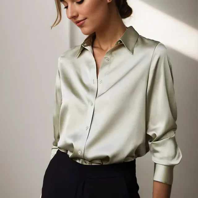 Satinblus - Elegant - Långärmad - Knäppbar blus - Satinskjortor för kvinnor