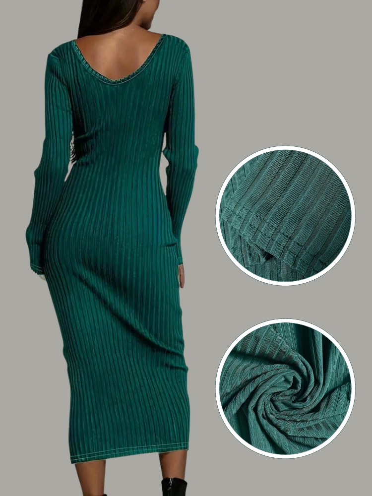 Serenella Långklänning | Långärmad ribbad bodycon-klänning