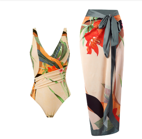 Set med baddräkt och överdragskjol | One Shoulder | Överdragskjol | Baddräkt | Strandkläder för kvinnor