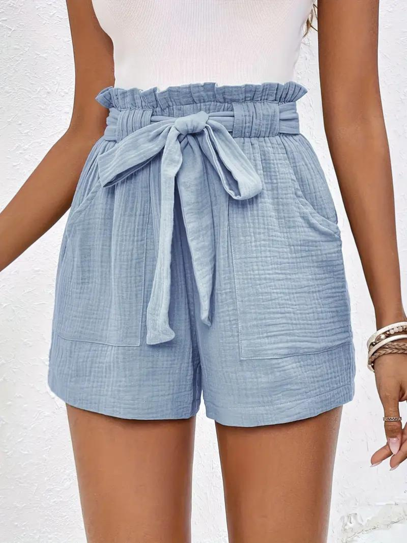 Shorts med hög midja - bomull - fickor - linneshorts - sommarkläder