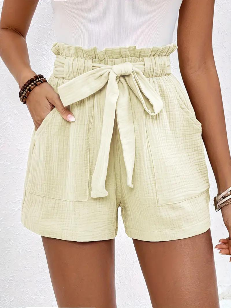 Shorts med hög midja - bomull - fickor - linneshorts - sommarkläder
