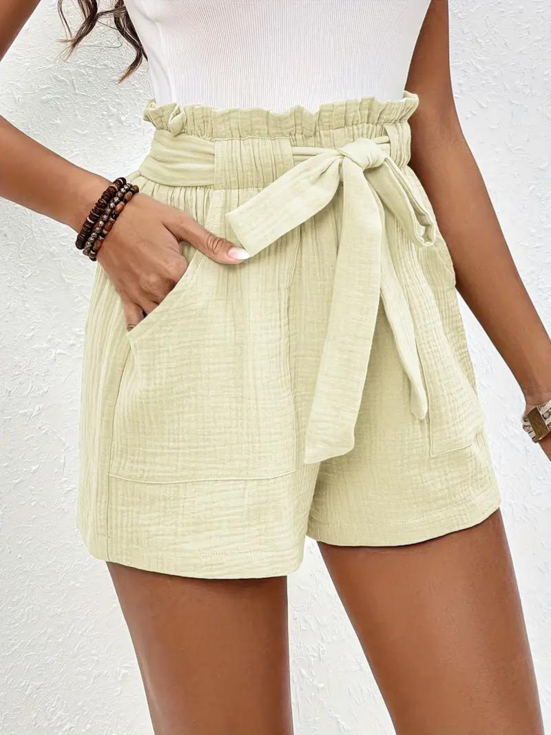 Shorts med hög midja - bomull - fickor - linneshorts - sommarkläder