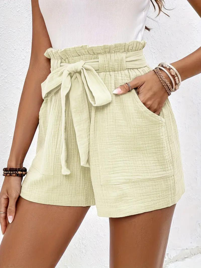 Shorts med hög midja - bomull - fickor - linneshorts - sommarkläder