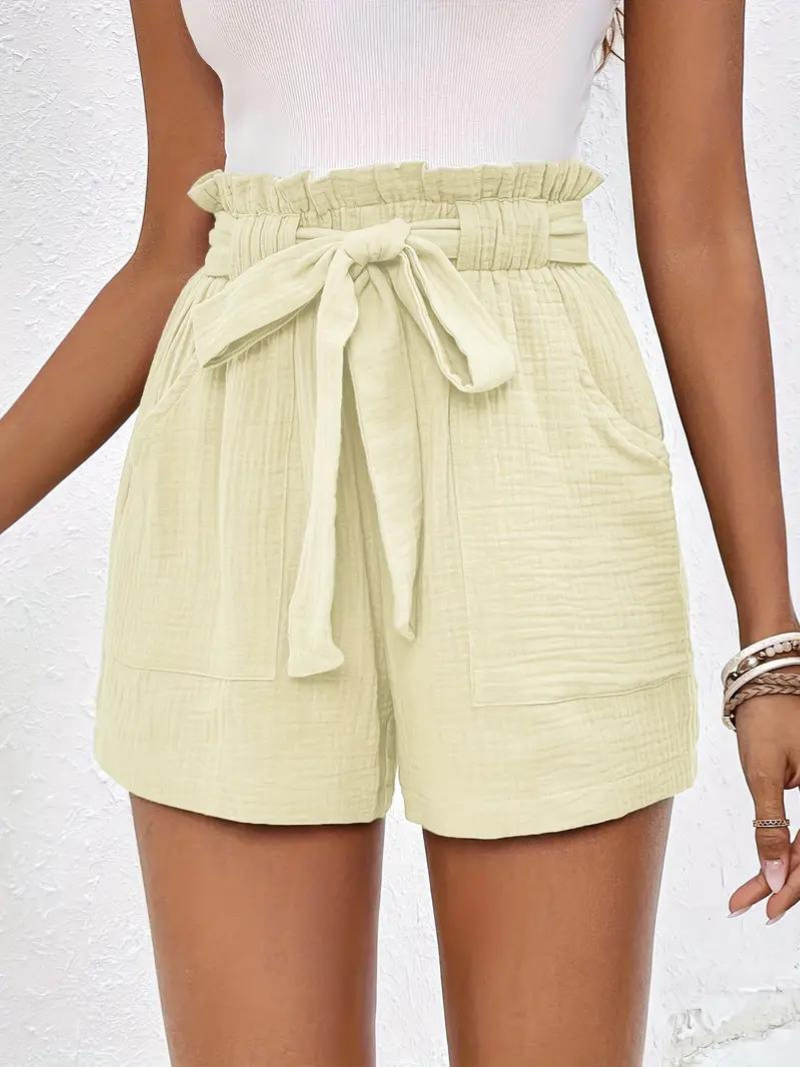 Shorts med hög midja - bomull - fickor - linneshorts - sommarkläder