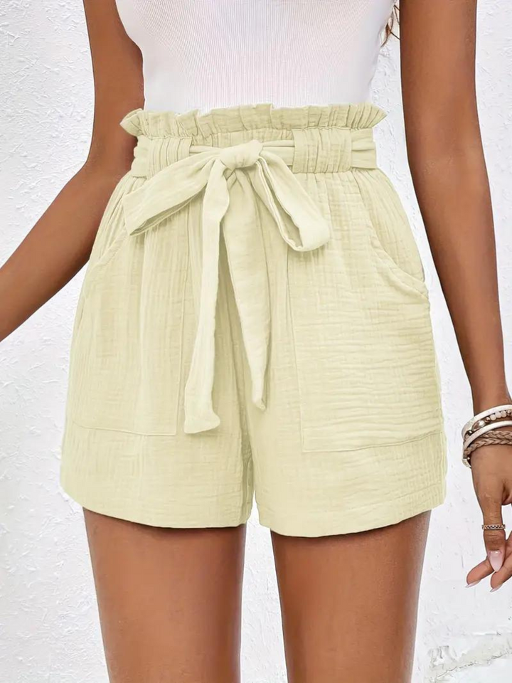 Shorts med hög midja - bomull - fickor - linneshorts - sommarkläder