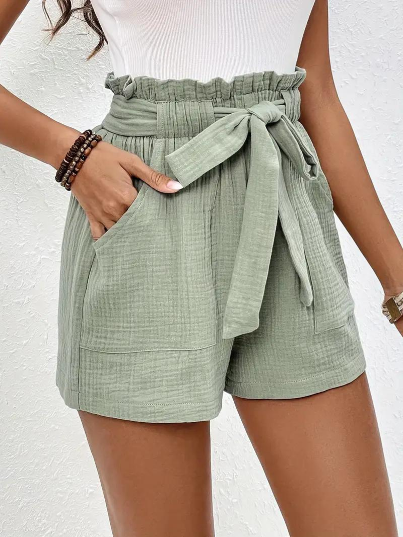 Shorts med hög midja - bomull - fickor - linneshorts - sommarkläder