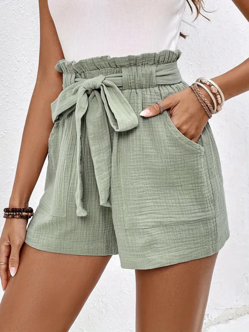 Shorts med hög midja - bomull - fickor - linneshorts - sommarkläder