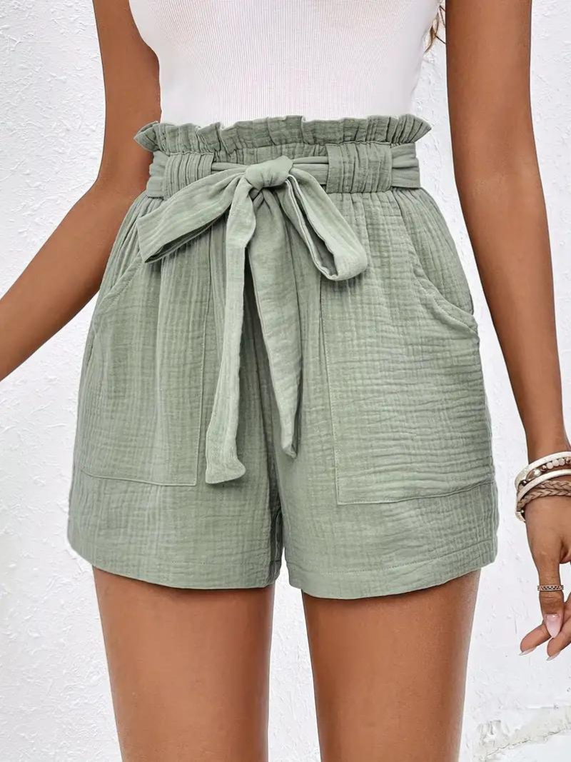 Shorts med hög midja - bomull - fickor - linneshorts - sommarkläder