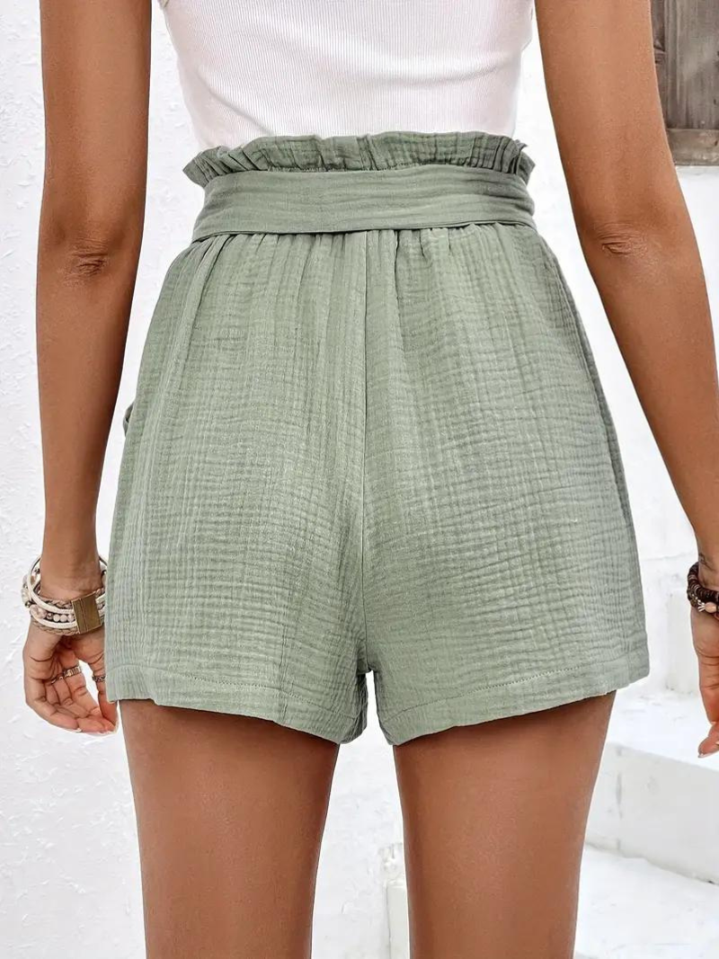 Shorts med hög midja - bomull - fickor - linneshorts - sommarkläder