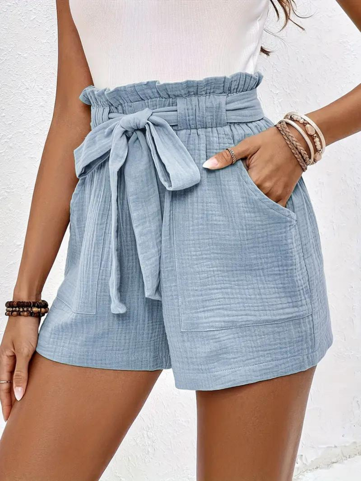 Shorts med hög midja - bomull - fickor - linneshorts - sommarkläder