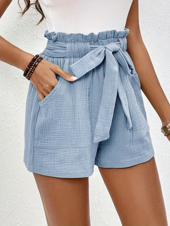 Shorts med hög midja - bomull - fickor - linneshorts - sommarkläder