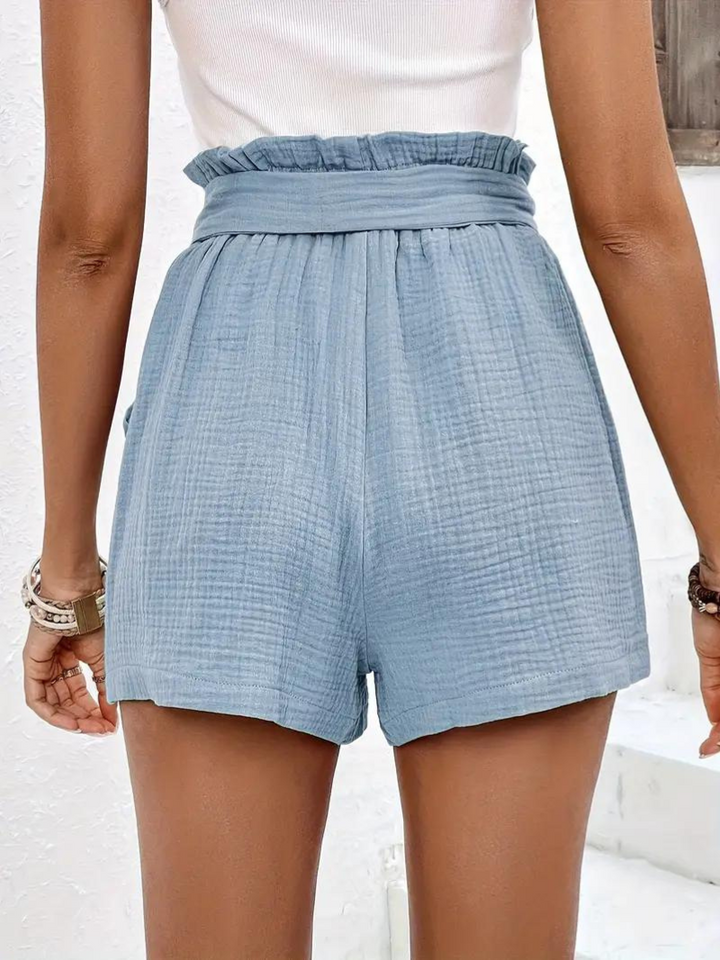 Shorts med hög midja - bomull - fickor - linneshorts - sommarkläder