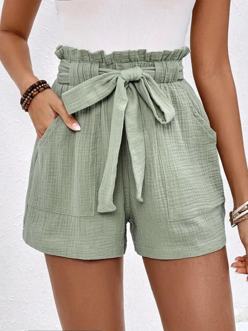 Shorts med hög midja - bomull - fickor - linneshorts - sommarkläder
