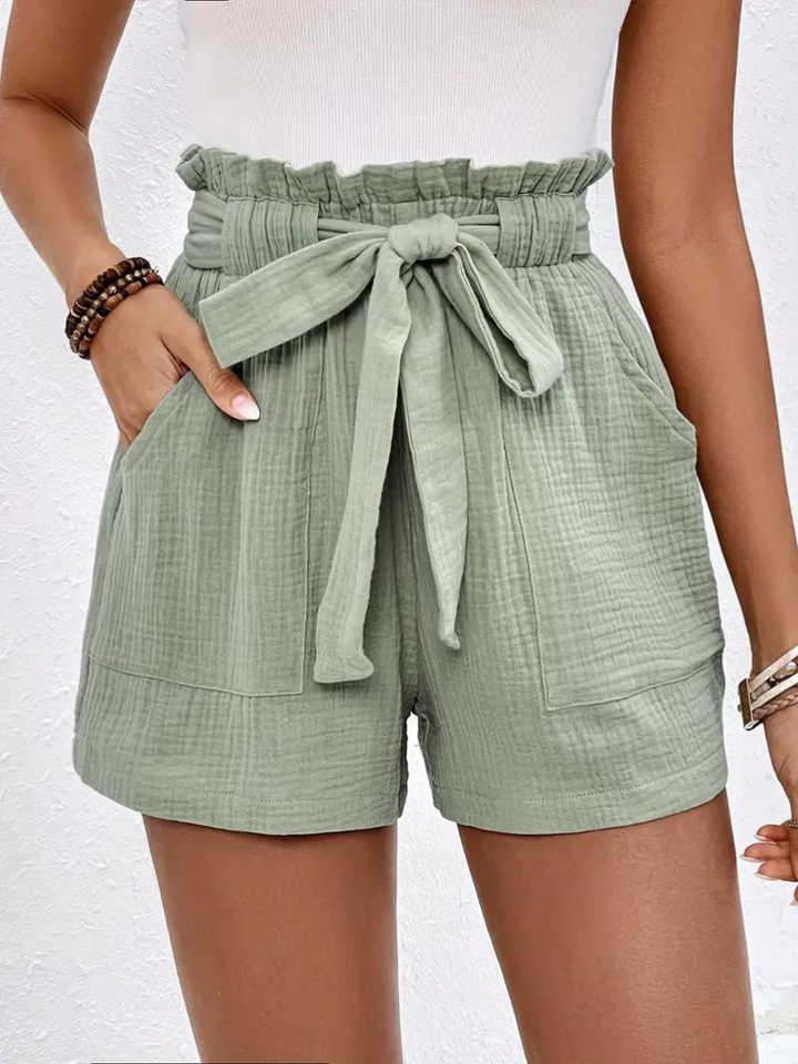 Shorts med hög midja - bomull - fickor - linneshorts - sommarkläder