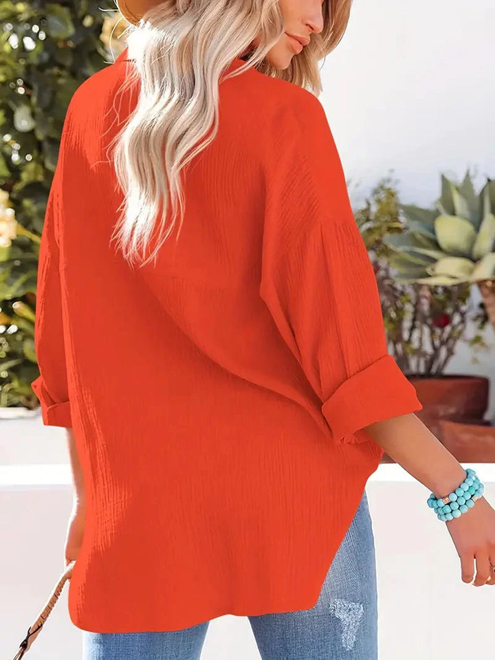 Skjorta i linne - Långärmad - Button Down - Blus - Lös passform