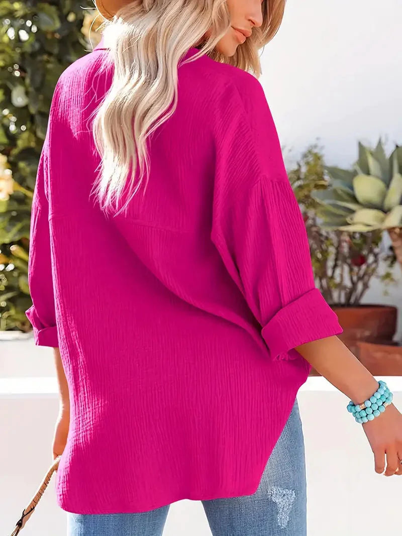 Skjorta i linne - Långärmad - Button Down - Blus - Lös passform