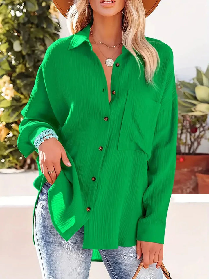 Skjorta i linne - Långärmad - Button Down - Blus - Lös passform