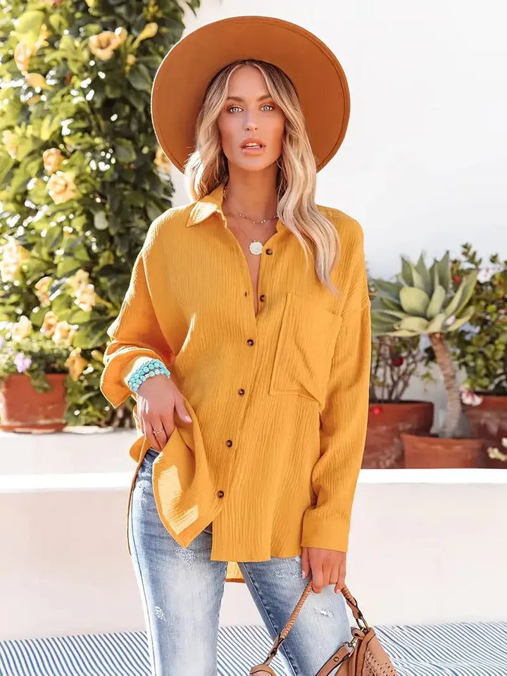 Skjorta i linne - Långärmad - Button Down - Blus - Lös passform
