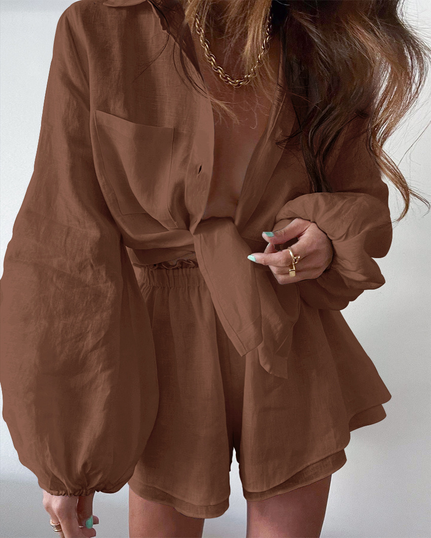 Skjorta och Shorts - Sommar - Knäppning - Tvådelat set - Damset