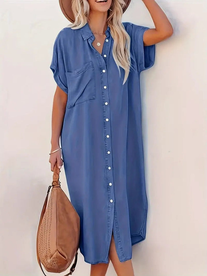 Skjortklänning - Denim - Loose Fit - Knappklänning - Midiklänning