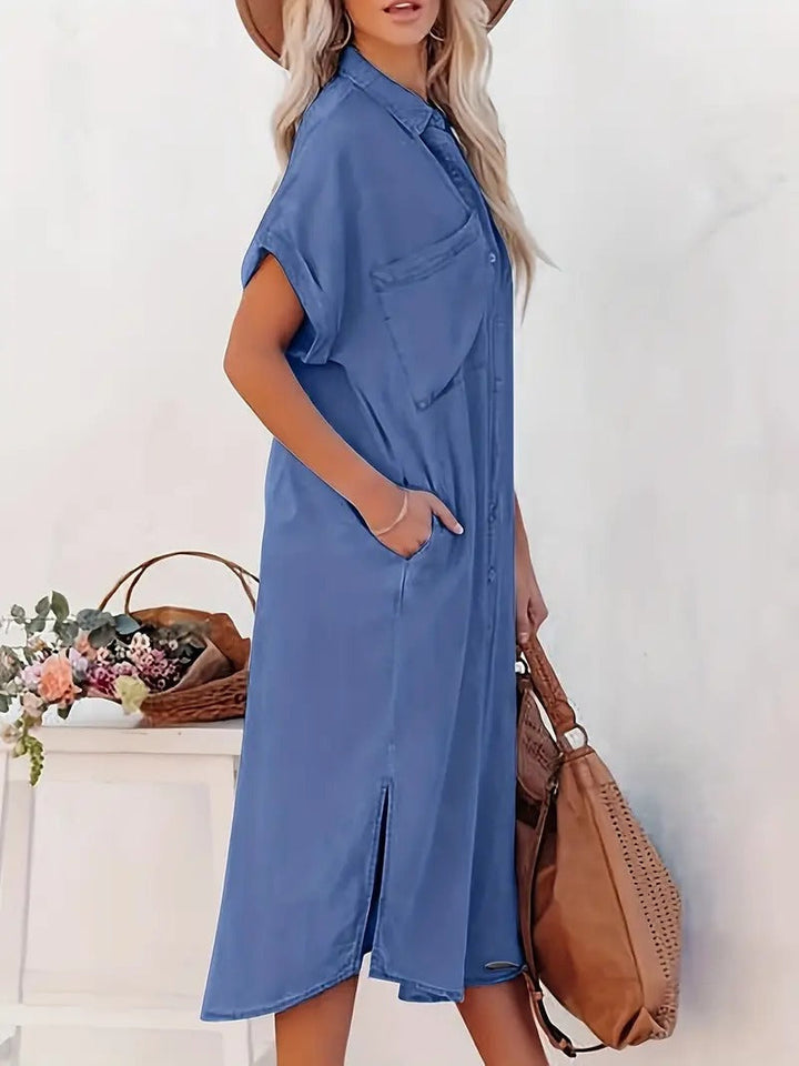 Skjortklänning - Denim - Loose Fit - Knappklänning - Midiklänning