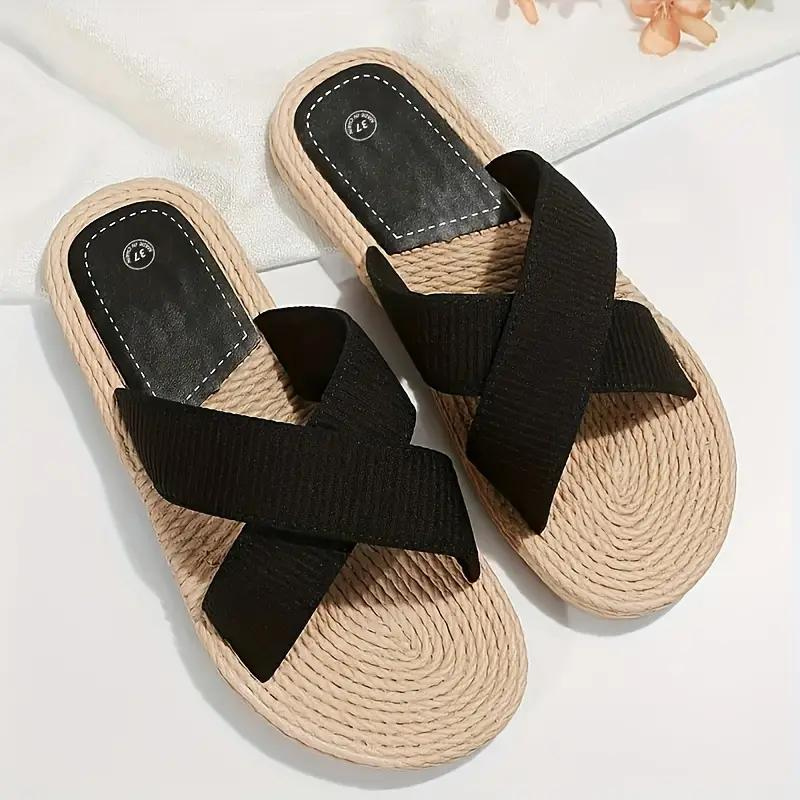 Slides för damer - Slip On - Korsade band - Sommarskor - Platta sandaler
