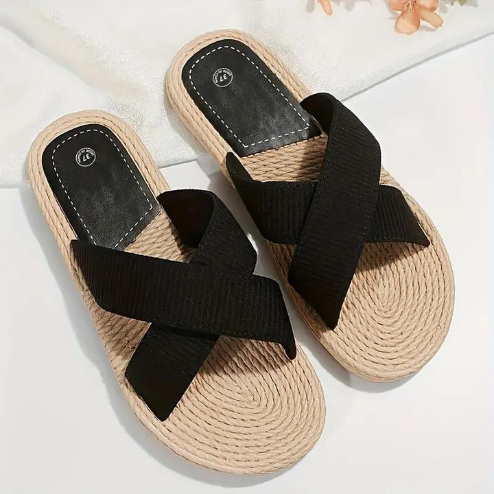 Slides för damer - Slip On - Korsade band - Sommarskor - Platta sandaler