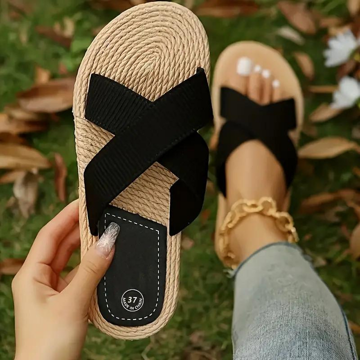Slides för damer - Slip On - Korsade band - Sommarskor - Platta sandaler
