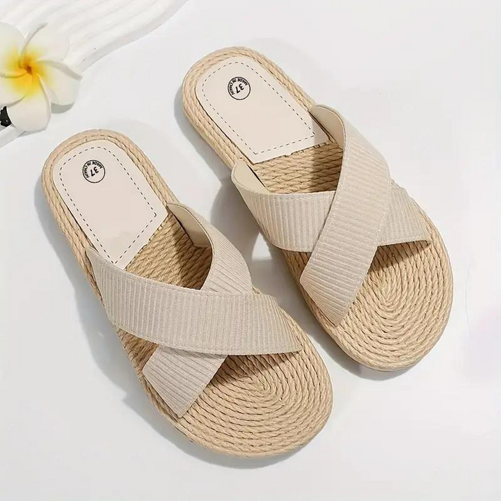 Slides för damer - Slip On - Korsade band - Sommarskor - Platta sandaler