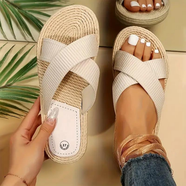 Slides för damer - Slip On - Korsade band - Sommarskor - Platta sandaler