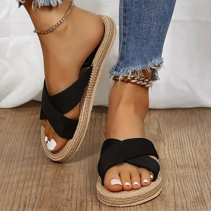 Slides för damer - Slip On - Korsade band - Sommarskor - Platta sandaler