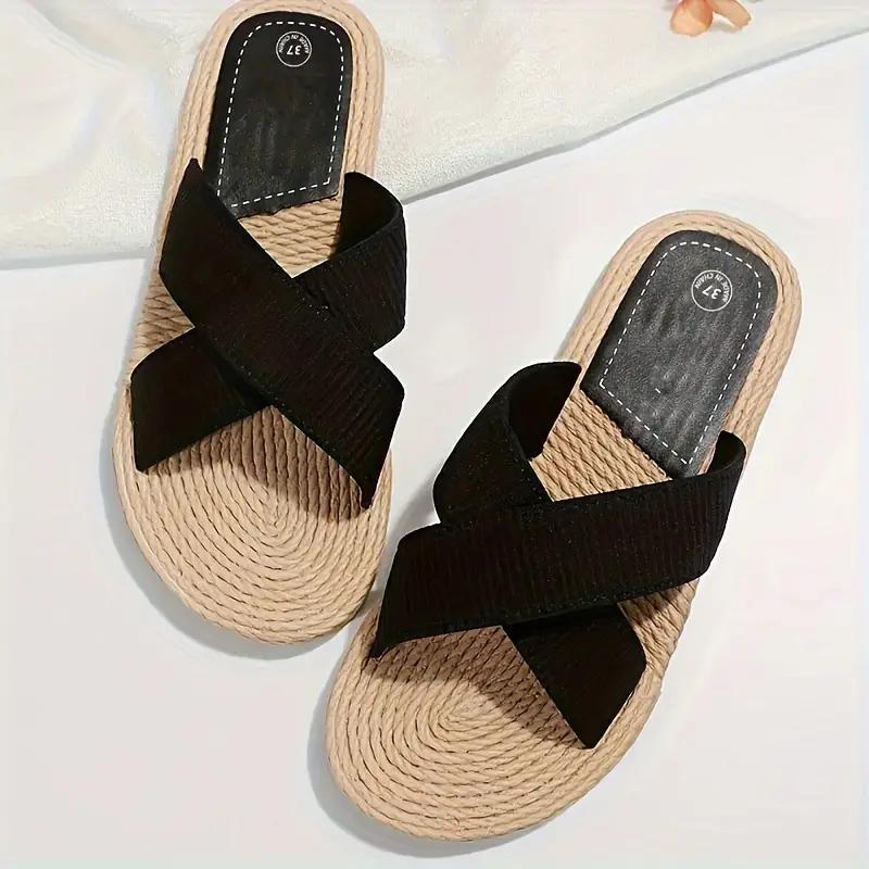 Slides för damer - Slip On - Korsade band - Sommarskor - Platta sandaler