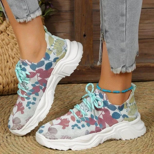 Slip-On Sneakers - Blommor - Walking - Mesh Sneakers - Träningsskor för kvinnor