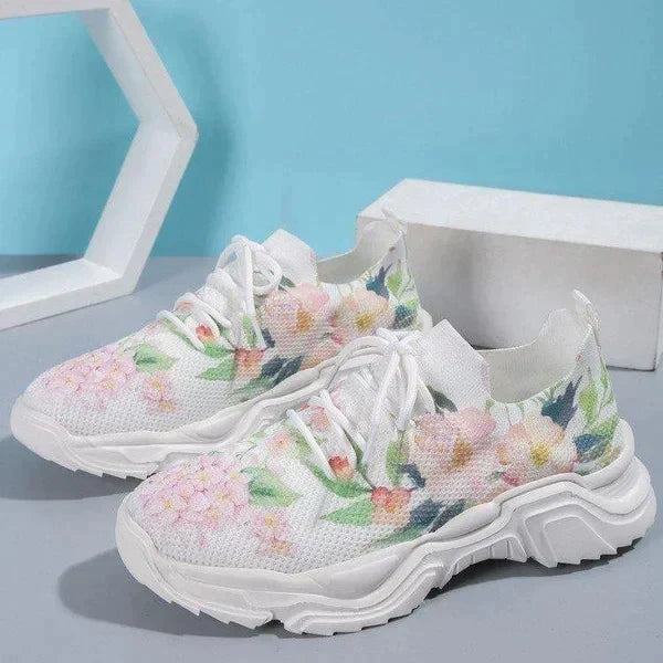 Slip-On Sneakers - Blommor - Walking - Mesh Sneakers - Träningsskor för kvinnor