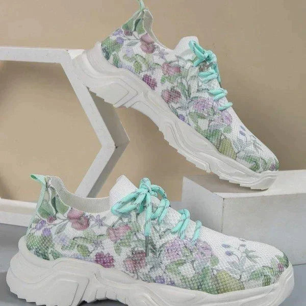 Slip-On Sneakers - Blommor - Walking - Mesh Sneakers - Träningsskor för kvinnor