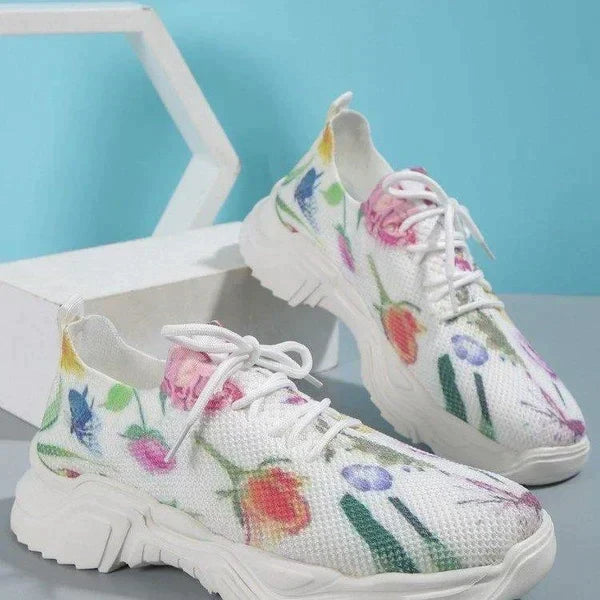 Slip-On Sneakers - Blommor - Walking - Mesh Sneakers - Träningsskor för kvinnor