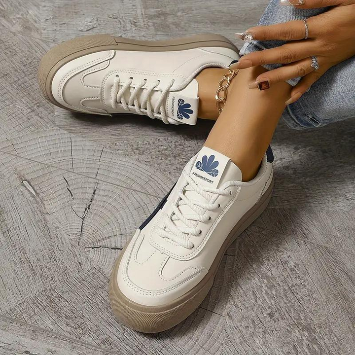 Sneakers för kvinnor, tjock sula, snörning, lågskor, skate skor