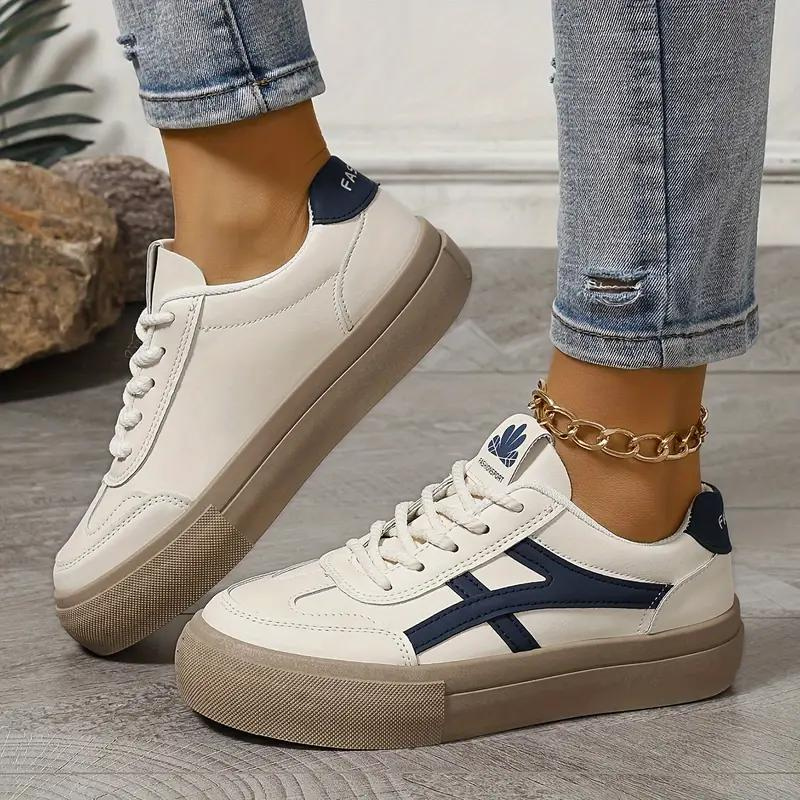Sneakers för kvinnor, tjock sula, snörning, lågskor, skate skor
